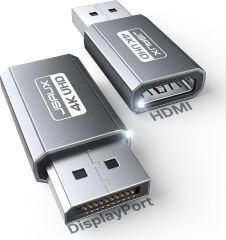 JSAUX 4K DisplayPort - HDMI Adaptör 2'li Paket, DP PC - HDMI Monitör Dönüştürücü Video UHD 2K@120Hz, 4K@30 DP - HDTV Erkek - Dişi Tek Yönlü Adaptör Dell, Lenovo, HP, GPU, AMD ile Uyumlu - Gri