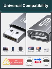 JSAUX 4K DisplayPort - HDMI Adaptör 2'li Paket, DP PC - HDMI Monitör Dönüştürücü Video UHD 2K@120Hz, 4K@30 DP - HDTV Erkek - Dişi Tek Yönlü Adaptör Dell, Lenovo, HP, GPU, AMD ile Uyumlu - Gri