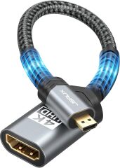 JSAUX Mikro HDMI - HDMI adaptörü, mikro HDMI erkek - HDMI 2.0 dişi kablo, 4K @60Hz HDR 3D Dolby 18Gbps, akıllı telefonlar, tabletler, kameralar ve diğer altın kaplama cihazlar için uyumlu - Gri