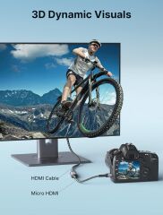 JSAUX Mikro HDMI - HDMI adaptörü, mikro HDMI erkek - HDMI 2.0 dişi kablo, 4K @60Hz HDR 3D Dolby 18Gbps, akıllı telefonlar, tabletler, kameralar ve diğer altın kaplama cihazlar için uyumlu - Gri