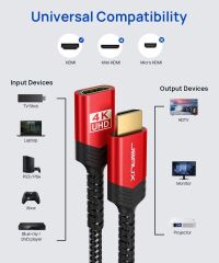 Jsaux HDMI UHD Uzatma Kablosu 4K 60Hz Yüksek Hızlı HDMI Uzatma Kablosu Adaptör Konektörü (Hdr Hdcp 2.2), Roku Tv Streaming Stick, Bluray Player, Hdtv, Laptop ve Pc ile Uyumlu CV0018 3M
