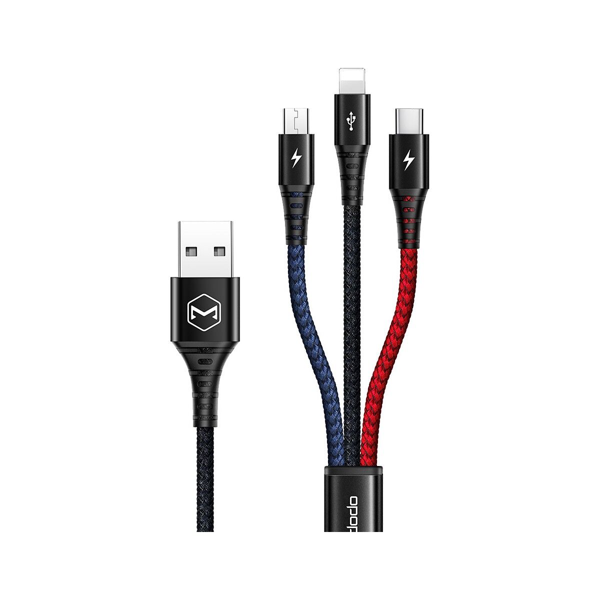 Mcdodo CA-6220 3in1 (Micro-Iphone-Type-C)Data-Şarj Kablosu 2.4A 1.2m-Renkli