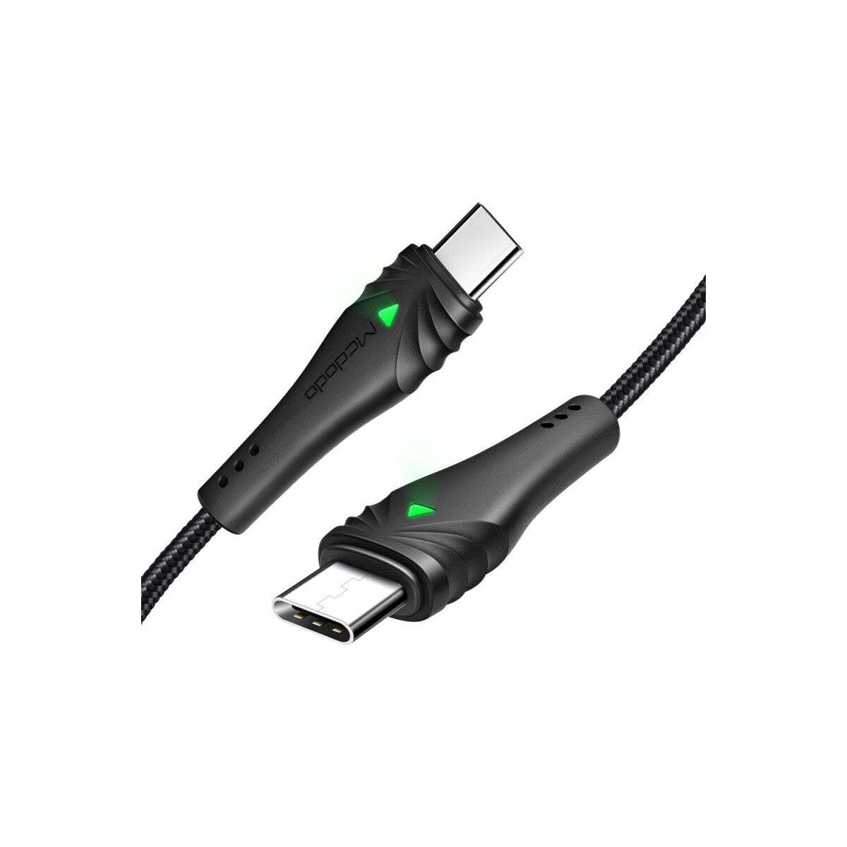 Mcdodo CA-6661 Type-C To Type-C Pd Qc4.0 LED Işıklı Örgü Kablo 2m 3A Siyah
