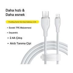 Baseus Ultra Hızlı 1.2mt 2.4A Iphone Şarj Kablosu Iphone 11 12 13 14 Pro Max Şarj Kablo, Akım ve Isı Korumalı HBCV000066R090