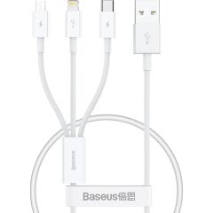 Baseus Superior 3in1 Hızlı Şarj Özellikli USB To M+L+C 3.5A Hızlı Şarj Kablosu iPhone 15 Uyumlu 0.5m.