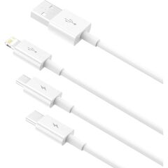 Baseus Superior 3in1 Hızlı Şarj Özellikli USB To M+L+C 3.5A Hızlı Şarj Kablosu iPhone 15 Uyumlu 0.5m.