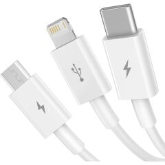Baseus Superior 3in1 Hızlı Şarj Özellikli USB To M+L+C 3.5A Hızlı Şarj Kablosu iPhone 15 Uyumlu 0.5m.
