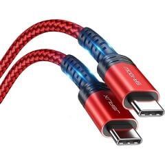 Jsaux 100w 2 Metre 5 Amper Süper Hızlı Type-C to Type-C Şarj Ve Data Kablosu - Kırmızı - cc0020