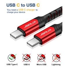 Jsaux Premium Serisi Type-C To Type-C 60W 480 Mbps CC0018 1 Metre Hızlı Şarj , ipad , macbook ve iphone 15 serisi uyumlu Usb-c girişli cihazlar ile uyumlu Kırmızı