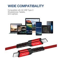 Jsaux Premium Type-C To Type-C 60W 3A CC0018 2m Hızlı Şarj Ve Data Kablosu - Kırmızı