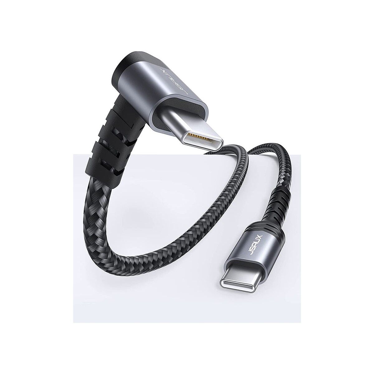 Jsaux 3 Metre 100W 5A Hızlı Şarj ve Data Kablosu 90 Derece Type-C To Type-C Uzun Kablo , Macbook ve iPad ile Uyumlu Dik Açı Hızlı Şarj Kablosu 100 watt CC0034 Gri