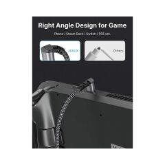 Jsaux 3 Metre 100W 5A Hızlı Şarj ve Data Kablosu 90 Derece Type-C To Type-C Uzun Kablo , Macbook ve iPad ile Uyumlu Dik Açı Hızlı Şarj Kablosu 100 watt CC0034 Gri