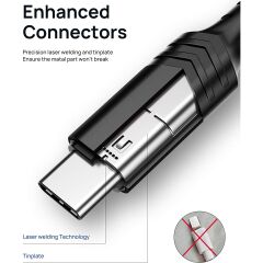 Jsaux Premium Serisi 2 Metre Uzun 60 wATT CC0011 Siyah Usb-A To Type-C  3 Amper 60 Watt Hızlı Şarj ve Data Aktarım Kablosu iPhone 15 , 16 serisi ve type-c girişli cihazlar ile tam uyumlu