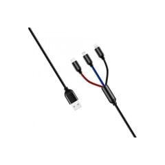 Adaman 3in1 Lightning iPhone Uyumlu , Micro , Type-C Şarj Kablosu 3A 1,2 Metre Şarj Aleti Kablosu