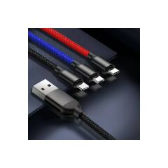 Adaman 3in1 Lightning iPhone Uyumlu , Micro , Type-C Şarj Kablosu 3A 1,2 Metre Şarj Aleti Kablosu