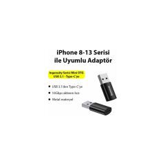 Baseus USB 3.1 To Type-C Otg Dönüştürücü Adaptör, 10 Gbps Veri Aktarım, Mini Type C Çevirici