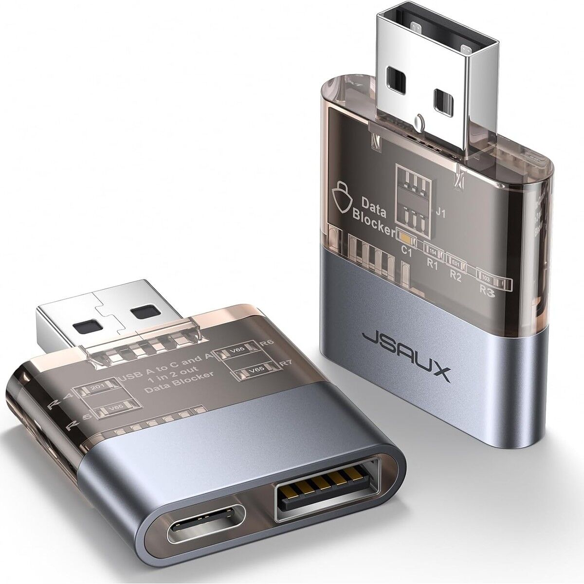 Jsaux DC0011 USB Veri Engelleyici Şeffaf 2'si 1 Arada Hızlı Şarj Usb-A To  Usb-A ve Usb-C Veri Engelleyici Sadece Şarj Için, Juice Jacking'e Karşı Koruma , Korsanlığı Reddeder, Güvenli Şarj Desteği