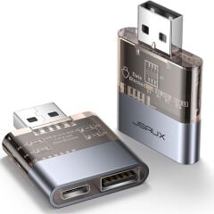 Jsaux DC0011 USB Veri Engelleyici Şeffaf 2'si 1 Arada Hızlı Şarj Usb-A To  Usb-A ve Usb-C Veri Engelleyici Sadece Şarj Için, Juice Jacking'e Karşı Koruma , Korsanlığı Reddeder, Güvenli Şarj Desteği
