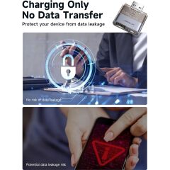 Jsaux DC0011 USB Veri Engelleyici Şeffaf 2'si 1 Arada Hızlı Şarj Usb-A To  Usb-A ve Usb-C Veri Engelleyici Sadece Şarj Için, Juice Jacking'e Karşı Koruma , Korsanlığı Reddeder, Güvenli Şarj Desteği