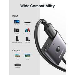 Jsaux 4K@60Hz HDMI Ayırıcı 1in2 Çıkış, 1.3ft HDMI Kablosu Çift Yönlü Aluminyum HDMI Anahtar Ayırıcı 2 In 1/1 In 2, Blu-Ray Oynatıcı, Roku, Tv Stick, Switch, Xbox, Ps4, Hdtv Için 4K 3D Desteği DV0011