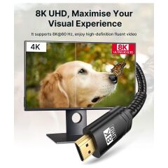 Jsaux 8k UHD Uzun HDMI Kablosu 48GBPS Yüksek Hızlı HDMI 2.1 Örgülü Oyuncu Kablo 4K 120Hz 144Hz 8k 60Hz Dinamik Hdr Dts:x 1080P 3D Earc Dizüstü Bilgisayar UHD Tv Oyun Monitörü Ps5 Ps4 Uyumlu CV0011