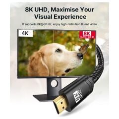 Jsaux 8k UHD Uzun HDMI Kablosu 48GBPS Yüksek Hızlı HDMI 2.1 Örgülü Oyuncu Kablo 4K 120Hz 144Hz 8k 60Hz Dinamik Hdr Dts:x 1080P 3D Earc Dizüstü Bilgisayar UHD Tv Oyun Monitörü Ps5 Ps4 Uyumlu CV0011