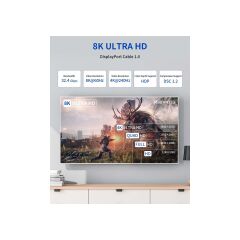 Jsaux 8k UHD Displayport Oyuncu Kablosu Dp Kablosu 8K@60Hz 2K@240Hz 4K@144Hz 32.4gbps Ekran Bağlantısı Kablosu 1.4 Dp - Dp Kablosu Oyun Için Uyumlu Dizüstü Tv Pc Bilgisayar Monitörü Uyumlu CV0001