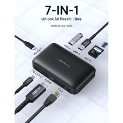 Jsaux MP02 7in1 Type-C Pd Hub 100W Şarj HDMI 2 x USB 3.0 Sd Tf Kart Okuyucu RJ45 + Kablo Seti Dönüştürücü Çevirici Adaptör Hub