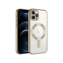 Adaman iPhone 12 Pro Max Kılıf Magsafe Uyumlu Lazer Silikon Kılıf - Gold