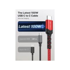 Jsaux Usb C - Usb C Kablosu 100WATT 5 Amper Type-C Süper Hızlı Şarj ve Data Kablosu CC00202K1