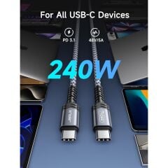 Jsaux 3 Metre 240W Usb-C - Usb-C Kablosu 100 Watt Uyumlu Type-C Hızlı Şarj CC0042G3