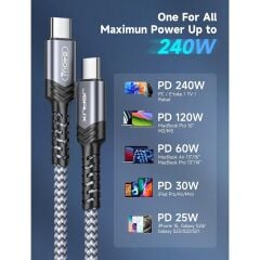 Jsaux 3 Metre 240W Usb-C - Usb-C Kablosu 100 Watt Uyumlu Type-C Hızlı Şarj CC0042G3