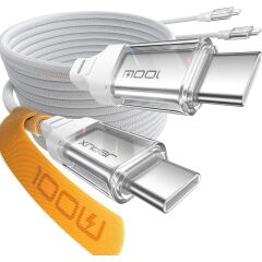 Jsaux 100W Type-C To Type-C Kablo 2 Metre Uyumlu 100 Watt 5 Amper Süper Hızlı Şarj Kablosu CC0057BEYAZ2