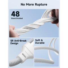 Jsaux 100W Type-C To Type-C Kablo 2 Metre Uyumlu 100 Watt 5 Amper Süper Hızlı Şarj Kablosu CC0057BEYAZ2