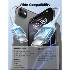 Jsaux 100W Type-C To Type-C Kablo 2 Metre Uyumlu 100 Watt 5 Amper Süper Hızlı Şarj Kablosu CC0057MAVI2