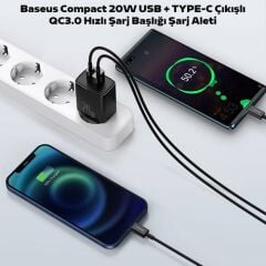 Baseus Compact QC 20W Şarj Cihazı Siyah