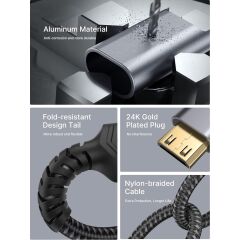 Jsaux CV0037 Mini HDMI - HDMI Adaptörü Mini HDMI To HDMI Kablosu 4K 60Hz Hdr 3D 18GBPS Dolby, Dslr, Video Kamera, Grafik Kartı, Raspberry Pi Zero W, Dizüstü Bilgisayar, Tablet, Hdtv, Projektör ile Uyumlu